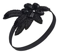 BABEYOND Bandeau Flapper Perle Headband Accessoires Gatsby Art des Années 1920 Mariage Cérémonies Accessoires de Cheveux Bandeaux Inspiré Feuille Couronne (Noir)