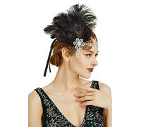 BABEYOND Bandeau Plume Année 20 Gatsby Couronne Plume Accessoires Gatsby Flapper Bandeau des Année 1920 Serre-tête Vintage Classique Partie à Thème (Noir)