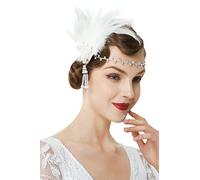 Babeyond Bandeau Plume Année 20 Gatsby Couronne Plume Accessoires Gatsby Flapper Bandeau serre-tête Vintage Classique blanc