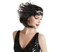 BABEYOND Bandeau Plume de Paon Année 20 Gatsby Couronne Plume Accessoires Gatsby Flapper Bandeau des Année 1920 Serre-tête Vintage Classique Partie à Thème