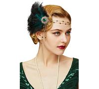 BABEYOND Bandeau Plumes pour Femme-Coiffe Style Gatsby le Magnifique Accessoire de Costume des Années 1920 Bandeau de Fête et de Soirée Vert