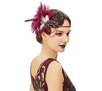 BABEYOND Bandeau pour femme - Plume de paon - Barrette à cheveux Gatsby - Accessoire de cheveux - Bordeaux