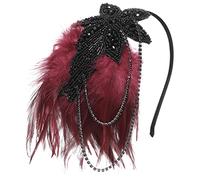 BABEYOND Bandeau vintage années 1920 avec plumes et perles en cristal - Accessoire de costume Gatsby le Magnifique - Accessoires de costume des années 20 - Bordeaux