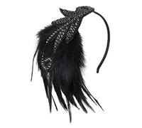 BABEYOND Bandeau vintage années 1920 avec plumes et perles en cristal - Accessoires de costume Gatsby le Magnifique - Accessoires de costume des années folles - Noir