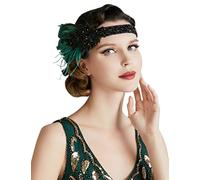 BABEYOND Bandeau Vintage Années 1920-Bandeau de Plumes Style Gatsby Coiffe avec Cristaux,Vert Foncé