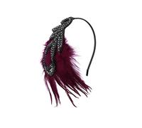 BABEYOND Bandeau vintage années 20 à plumes avec perles et cristaux, accessoire de déguisement Gatsby le Magnifique, accessoires années 20 rouge vin