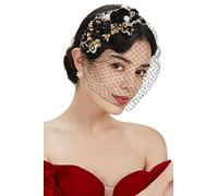 BABEYOND Bibi en maille des années 1920 avec fleur et perles - Pour mariage, fête - Voile pour femme, noir, taille unique