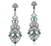 BABEYOND Boucles d'oreilles vintage des années 1920 avec strass - Pendants d'oreilles Art Déco Flapper pour costume Gatsby, fête des années 20 rugissantes et mariage, Zinc