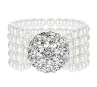 BABEYOND Bracelet en Perles synthétiques pour Les années 1920 Accessoire de Style Gatsby Bracelet de Style années 20 Bracelet élastique avec décoration en Cristal (Argenté 2)