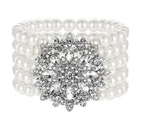 BABEYOND Bracelet en perles synthétiques pour les années 1920 Accessoire de style Gatsby Bracelet de style années 20 Bracelet élastique avec décoration en cristal (Rose doré 4) (Argenté 4)