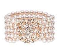 BABEYOND Bracelet en Perles Synthétiques Style Gatsby Années 1920 - Élastique Avec Décoration en Cristal (Rose Doré 2)