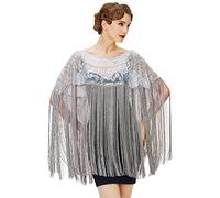 BABEYOND Châle de soirée des années 1920 à longues franges avec paillettes et perles, gris, taille unique