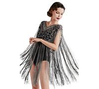 BABEYOND Châle de soirée des années 1920 à longues franges avec paillettes et perles, noir/argenté, taille unique