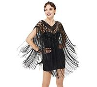 BABEYOND Châle de soirée des années 1920 à longues franges avec paillettes et perles, noir, taille unique