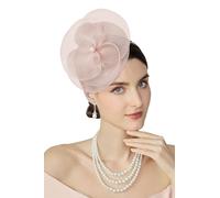BABEYOND Chapeau bibi pour femme en maille avec fleurs - Élégant chapeau avec pince à cheveux pour mariages, jours de course, cocktail, Rose chair, Taille unique