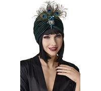 BABEYOND Chapeau Turban Femme 1920s-avec Broche en Cristal Turban Rétro à Volants pour fête Gatsby,Vert Foncé