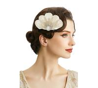 BABEYOND Coiffe années 20 Gatsby Flapper - 1920 Plume de paon Pince à cheveux pour femme avec strass Beige