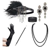 BABEYOND - Ensemble d'accessoires années 1920 pour femmes - Accessoire de costume Gatsby - Comprend : bandeau, collier, gants
