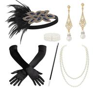 BABEYOND Ensemble d'accessoires de costume Gatsby des années 1920 - Ensemble d'accessoires de costume Gatsby des années 20 - Bandeau garçonne noir et bleu