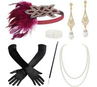 BABEYOND Ensemble d'accessoires pour costume de garçonne Gatsby des années 20 avec bandeau Roaring 20s Flapper Orrouge