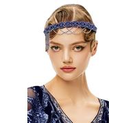 BABEYOND Flapper Bandeau Gatsby des années 1920 - Bandeau vintage avec strass pour femme Bleu