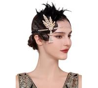 BABEYOND Flapper Bandeau style années 1920 Gatsby - Style années 20 - Vintage - Strass - Accessoire de cheveux pour mariage - Pour femme - Noir et doré