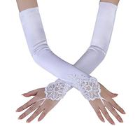 BABEYOND Gant de Soirée Femme Gant Long Satin Gant Mariage Satin Accessoire de Robe Année 1920 Style Classique pour Mariage Soirée Opéra Taille Élastique 52/54cm (Lisse Blanc 45cm)