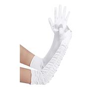 BABEYOND Gant de Soirée Femme Gant Long Satin Gant Mariage Satin Accessoire de Robe Année 1920 Style Classique pour Mariage Soirée Opéra Taille Élastique 52/54cm (Plié Blanc 52cm)