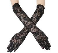BABEYOND Gants de mariée en dentelle pour femme Gants Courts pour Femme Gants Opéra Gants de Mariage pour Soirée, Mariage, Fiançaille Taille unique (Long Noir)