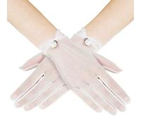 BABEYOND Gants de mariée en maille avec dentelle Gants en dentelle avec perle Gants pour fête,mariage Gants de soirée Accessoires Longs/Courts(Taille unique,Blanc)