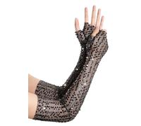 BABEYOND Gants longs à paillettes pour femme - Gants d'opéra élégants et respirants - En maille - Pour Noël, carnaval, mariage, fête d'opéra, carnaval, Noir , M
