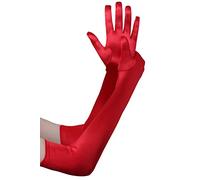 BABEYOND Gants Longs en Satin-Gants de Soirée Opéra des Années 20 Longueur des Coudes Extensibles Classique pour Mariage Soirée Opéra Rouge 55CM