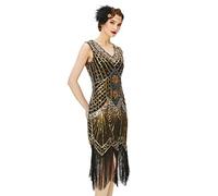 Babeyond Gatsby 1920 Robe flapper à franges et col en V, pour femme - Or - XS