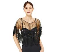 BABEYOND Gatsby Châle à paillettes et perles style années 1920 pour robe de soirée ou fête de mariage, Black Gold, taille unique