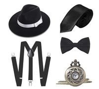 Babeyond Gatsby Gangster Ensemble d'accessoires pour homme style panama avec chapeau porte-jarretelles et nœud papillon - - taille unique