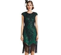 Babeyond Great Gatsby Robe à franges et perlée, style 1920, vert, Taille M