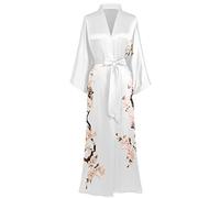 BABEYOND Kimono Robe de Nuit Femme Robe de Chambre Longue Robe de Nuit Floral Kimono Long Chemise de Nuit Kimono 53"/135cm (Blanc)