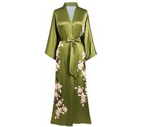 BABEYOND Kimono Robe de Nuit Femme Robe de Chambre Longue Robe de Nuit Floral Kimono Long Chemise de Nuit Kimono 53"/135cm (Vert)