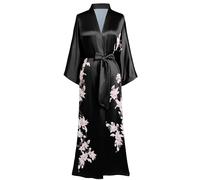 BABEYOND Kimono Robe de Nuit Femme Robe de Chambre Longue Robe de Nuit Floral Kimono Long Chemise de Nuit Kimono(Noir)