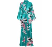 BABEYOND Kimono Robe de Nuit Femme Robe de Chambre Longue Robe de Nuit Peacock Kimono Long Chemise de Nuit Kimono 53"/135cm(Vert Foncé)
