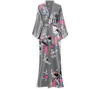 BABEYOND Kimono Robe de Nuit Femme Robe de Chambre Longue Robe de Nuit Peacock Kimono Long Chemise de Nuit Kimono 53"/135cm(Gris)