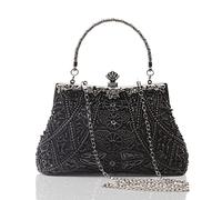 BABEYOND Pochette de soirée pour femme - Accessoires de sac de soirée vintage, pour femme, Gatsby des années 1920, avec perles et paillettes, noir, Taille unique