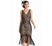 Babeyond Robe à col en V avec Perles et Franges Style années 1920 - Multicolore - Taille M