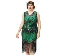BABEYOND Robe à Franges et col en V pour Femme, Style 1920 Gatsby Le Magnifique, Vert, Taille 3XL
