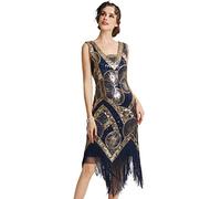 BABEYOND Robe à sequins avec col en V Style années 1920 - Bleu - Taille S