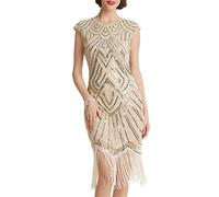 BABEYOND Robe années 1920 style Gatsby le Magnifique avec perles et franges - Beige - Taille 42/44 FR(Medium)