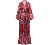 BABEYOND Robe de Chambre Femme Peignoir de bain Femme Kimono Femme Cardigan Longue Robe Florale Fête pyjama Rouge