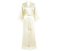 BABEYOND Robe de chambre kimono en satin pour femme - Longue robe de demoiselle d'honneur avec bordure en dentelle pour vêtements de nuit pour fille - Pour fête de mariage - Pyjama, beige, Taille