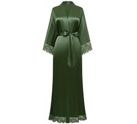 BABEYOND Robe de chambre kimono en satin pour femme - Longue robe de demoiselle d'honneur avec bordure en dentelle pour vêtements de nuit pour fille - Pour fête de mariage - Pyjama, Vert, Taille