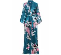 BABEYOND Robe de chambre très longue en satin pour femme, kimono d’été à motif floral, long peignoir kimono imprimé, pour soirée pyjama entre filles, taille unique grande taille